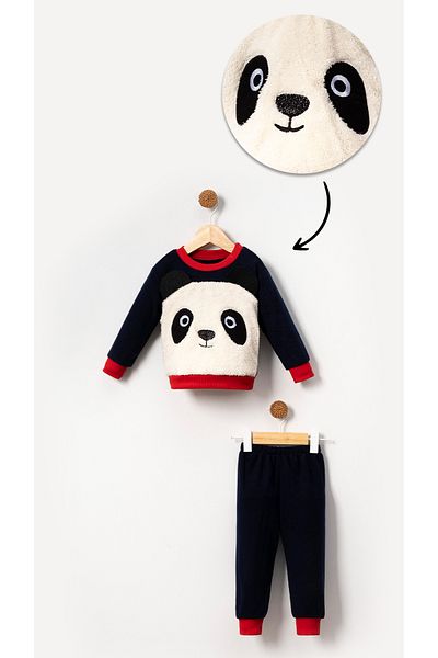 Bubito Panda Patterned Baby and Kids Winter Set - Black Fleece