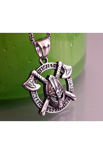 Viking Antique Antique Stainless Steel Silver Color Warrior Necklace