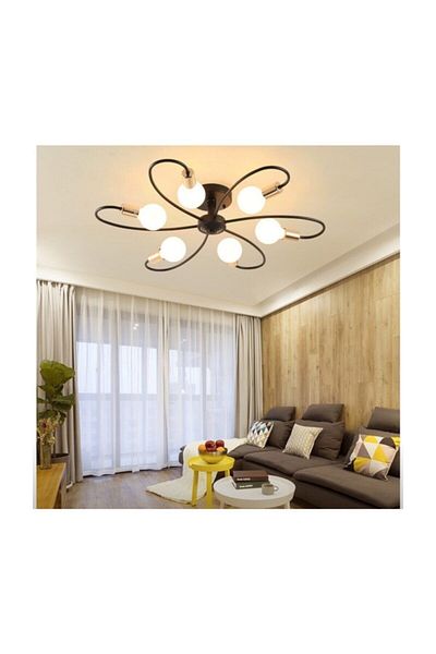 RİOLİGHT مصباح أرضي أسود من Riolight Vintage 6xE27 - لمبة ثريا بيضاء غير متضمنة في السعر