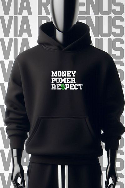 Vordevia Money Power Respect Φούτερ με φαρδιά φόρμα 3 νημάτων μαύρη κουκούλα - Μπροστά και πίσω εμπριμέ