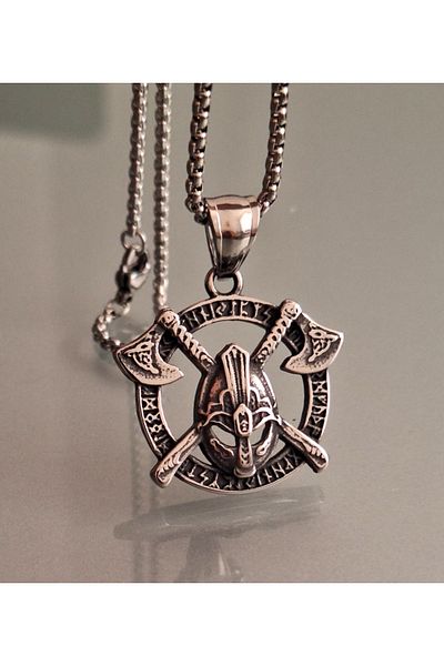 Viking Antique Antique Stainless Steel Silver Color Warrior Necklace