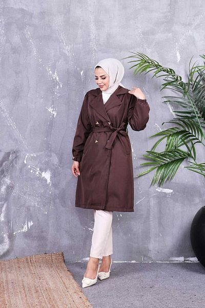 moda ala Καμπαρντίνα με ζώνη σε ταμπά χρώμα
