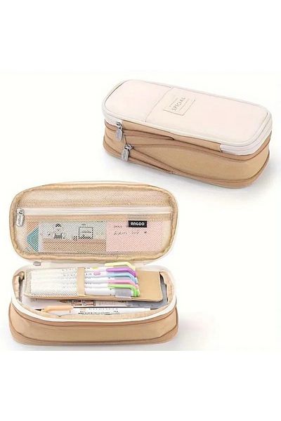 Streak Travel Stationery Makeup Bag - Pencil Case, Desk Accessory Organizer, Coffee