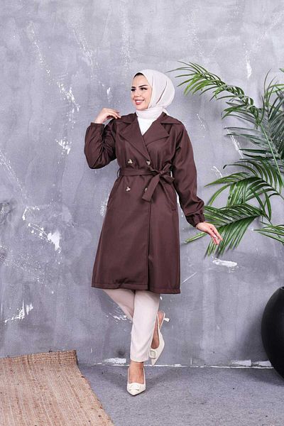 moda ala Καμπαρντίνα με ζώνη σε ταμπά χρώμα