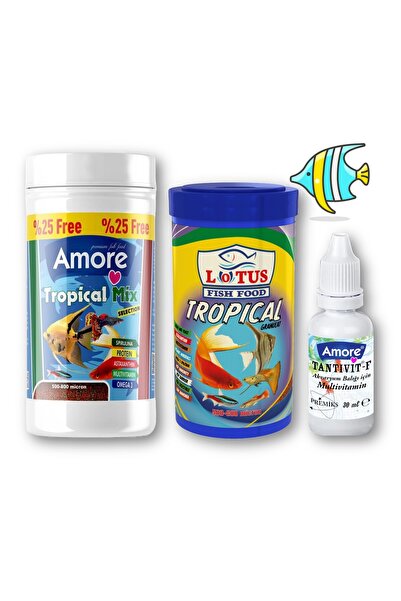 AMORE Lepistes-Melek-Plati-Moli Balık Yemi 125ml, Lotus Tropikal Granül 100ml...