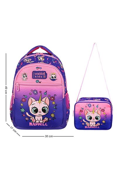 Waddell Rucsac și cutie de prânz pentru fete cu model pisică roz - cu licență
