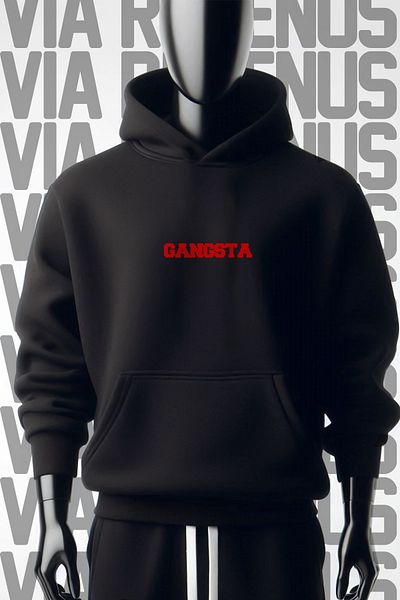 Vordevia Skull Gangsta - Φούτερ με φαρδιά εφαρμογή 3 νημάτων, μπροστινή και πίσω στάμπα με μαύρη κουκούλα