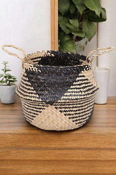 oceanpoint سلة قابلة للطي من الخيزران الأسود بتصميم هندسي مقاس 35 سم - حل طبي...