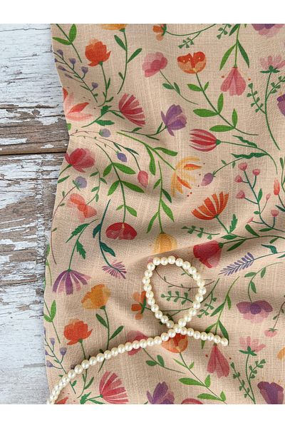 ZARİF KUMASH 100% Cotton Linen Fabric Watercolor Floral Patterned Dress Shirt