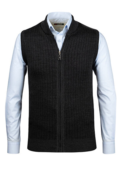 Çizgi Triko Stripe Knitwear Men's Knitwear Vest with Zipper Pocket Steel Knitwear Classic Fit - 5004J
