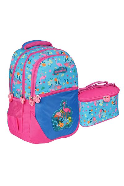 RKY SERENITY Relaxion Flamingo Figured Turquoise - Pink Girls Primary School Bag and Lunchbox