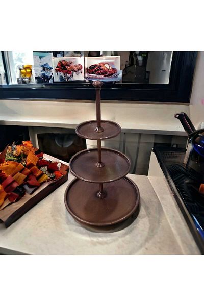 LUCKYHOMES Galvanized Copper Plated Decorative 3-Layer Snack Bowl, Sunshade Cookie Holder 17X28