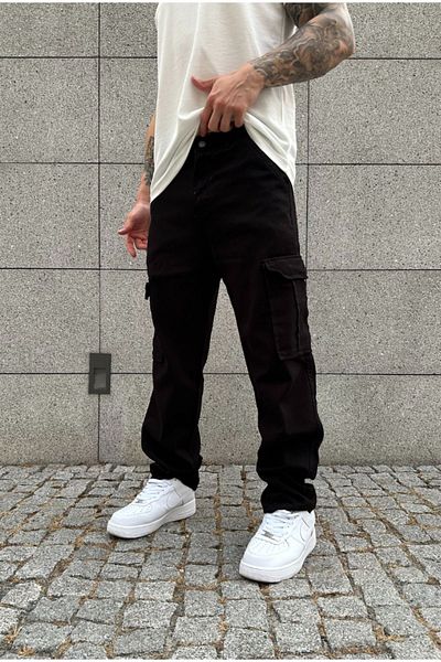 corfixman Baggy Black Cargo Pocket Trousers