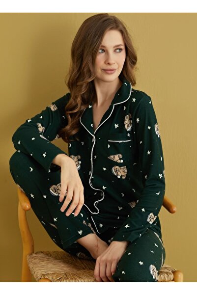 seamlife Set de pijamale cu mânecă lungă, guler de cămașă, 100% bumbac, din p...