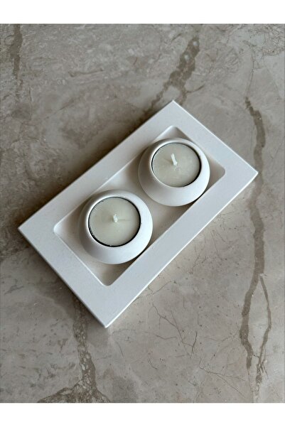 Bautinq Store Dekoratif Tabaklı 2 Li Beton Mumluk ve Tealight Mum
