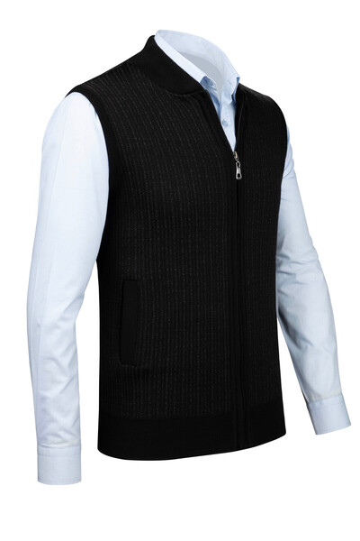 Çizgi Triko Stripe Knitwear Men's Knitwear Vest with Zipper Pocket Steel Knitwear Classic Fit - 5004J