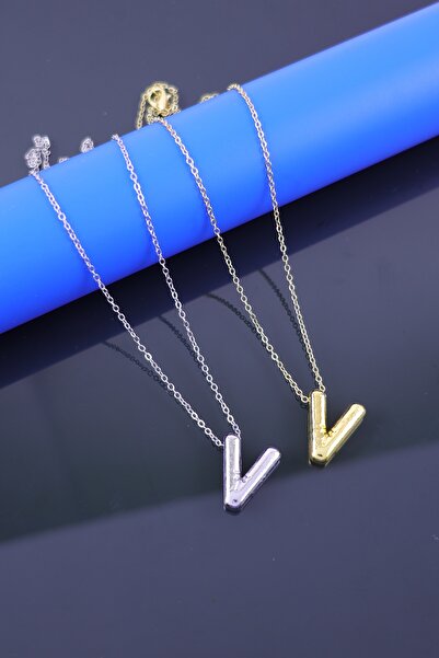 Lesvip's Balon harf kolye gümüş ve altın rengi V harfi 2'li