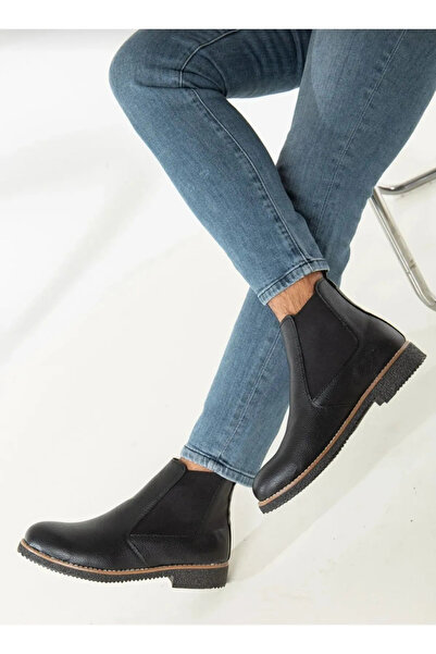 YUNUS YAVUZ Erkek Siyah Chelsea Günlük Rahat Yarım Bot