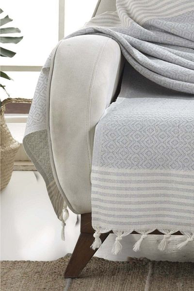 Kubalhome Kubal Home Bergama Gray Cotton Throw - 170X220 Seat Cover and Sofa Seat Cover