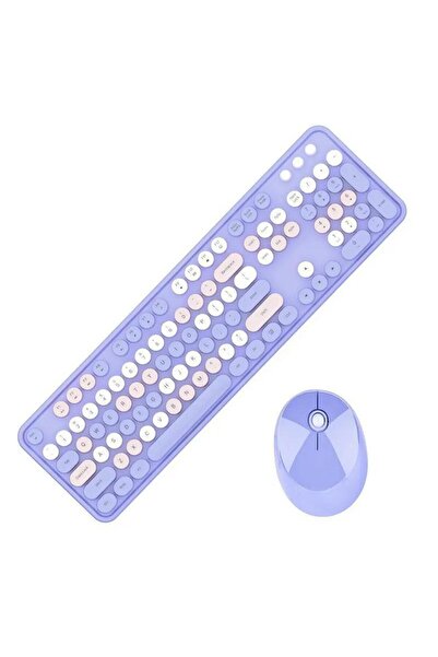 RabbitTech Renkli Daktilo Tarzı Vintage Mekanik Klavye Mouse PC Laptop Uyumlu Kablosuz