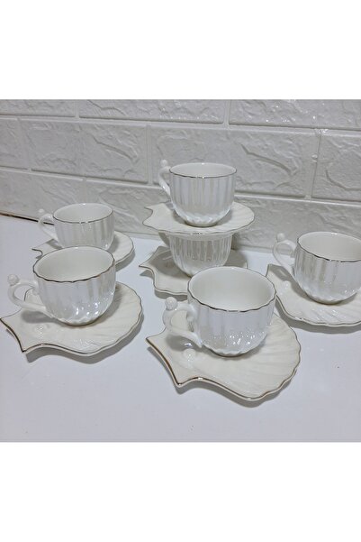 decovien طقم كوب بورسلين أم اللؤلؤ مع اللؤلؤ - للقهوة التركية