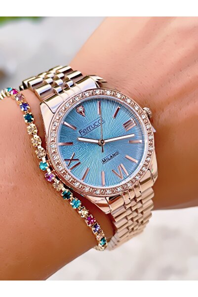 Ferrucci ÇELİK KORDON TAŞ MOTİFLİ ÖZEL TASARIM KADIN KOL SAATİ+BİLEKLİK HEDİYELİ