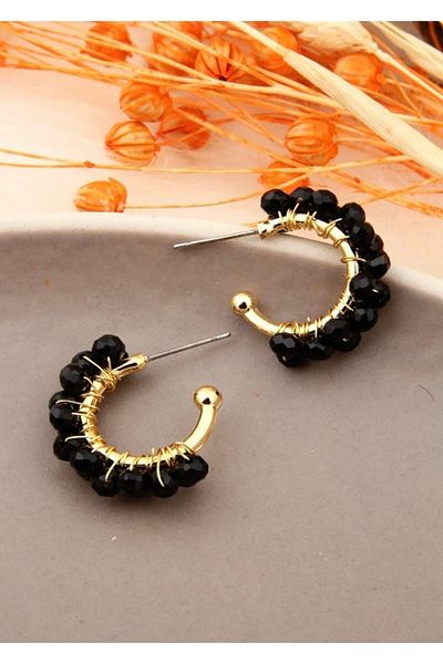 MAKSESUAR Women's Black Crystal Spiral Hoop Earrings