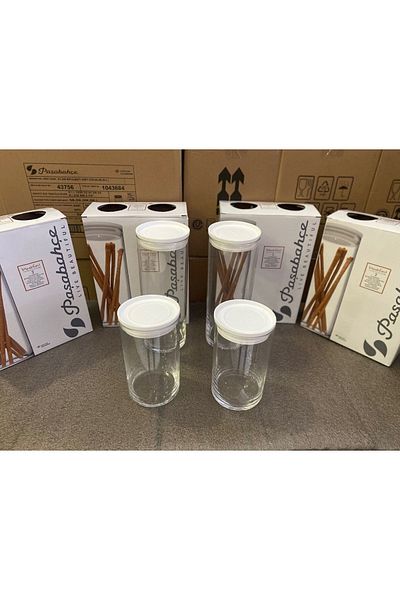 Paşabahçe Vacuum Glass Jar - Glass Food Storage Container 4 Pieces 2 Sizes (white)