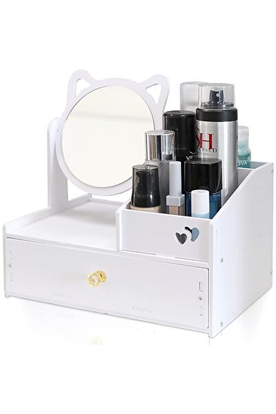 Genel Markalar Aynalı Masa Üstü Mini Çekmeceli Kozmetik ve Makyaj Düzenleme Kutusu Organizer