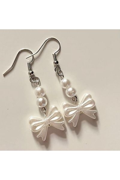 Pinky Lady Coquette Pearls Bow Earrings