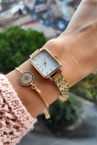 Spectrum Rectangle Vintage Watch Retro Steel Gold Minimal Women's Wristwatch