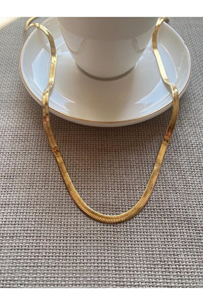 stainles steel STAİNLESS STELL  ÇELİK KARARMAZ GOLD RENKLİ İTALYAN EZME ZİNCİR KOLYE 44+5 CM