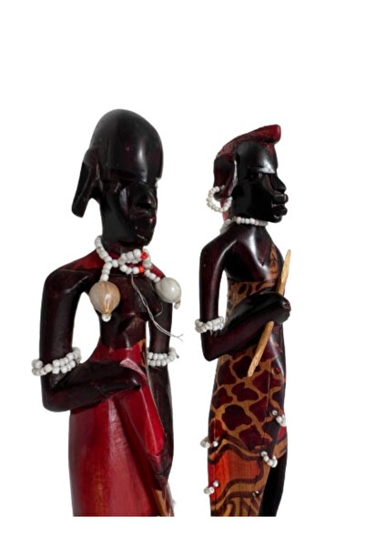 onyyapim Afrika Kongo Abanoz Ağacından El Yapımı Ahşap Tribal Ikili Figür Bib...