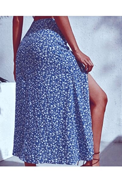 Lerix mod Lerixmod Etek Uzun Yırtmaçlı Desenli