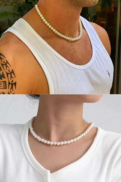 TAKIKRALI Unisex Beyaz Kararmaz Inci Kolye