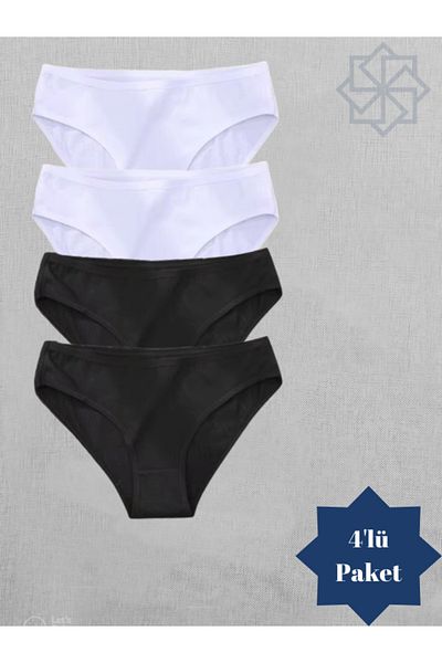 Adeniz Bikini alb negru pentru femei - Chiloți din lycra din bumbac, pachet de 4
