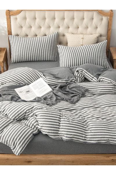CAQQA Gray Collection Natural Cotton Double Duvet Cover Set