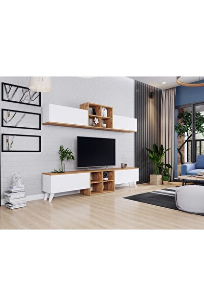 AYMOBSAN Eyfel 4 Kapaklı  Tv Ünitesi, Tv Sehpası  Atlantik Çam - Beyaz