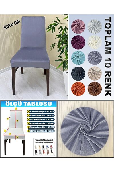 KILIFSAN 4 Adet Süet Detaylı Angora Kumaş Sandalye Kılıfı Yıkanabilir Likralı Esnek Lastikli, Sandalye Örtü