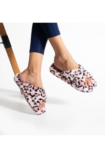 WOSSE Γυναικείες παντόφλες HOME με Leopard σχέδιο - Μοντέλο σταυρού