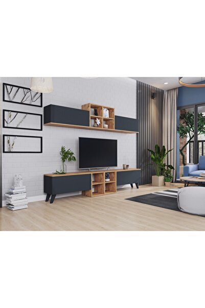AYMOBSAN Eyfel 4 Kapaklı  Tv Ünitesi, Tv Sehpası  Atlantik Çam - Antrasit
