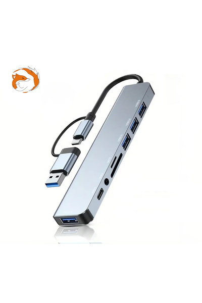 Foxyn FXN-773 MacBook Pro/Air USB 3.0 Çoklayıcı SD/TF USB-C TYPE C Kart Okuyucu Çevirici Adaptör