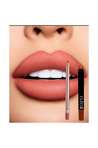 Cleo Cosmetics 2' Si 1 Arada Waterproof Matte Lipstick & Dudak Kalemi ( Nude Kahve)