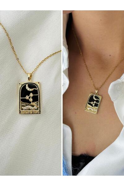 Retrobird Kararmaz Çelik Tarot Burç Kolye Kadın Siyah