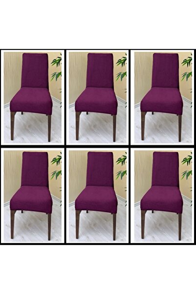 KILIFSAN 6 Adet Süet Detaylı Angora Kumaş Sandalye Kılıfı Yıkanabilir Likralı Esnek Lastikli, Sandalye Örtü