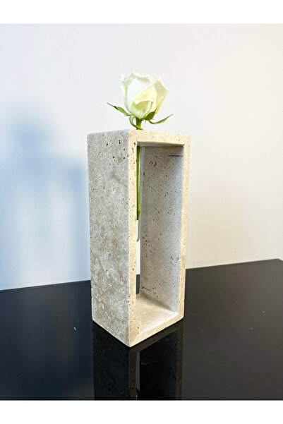Modestmar Traverten Mermer Tüplü Çiçeklik, Dekoratif Mermer çiçeklik dikey  25cm