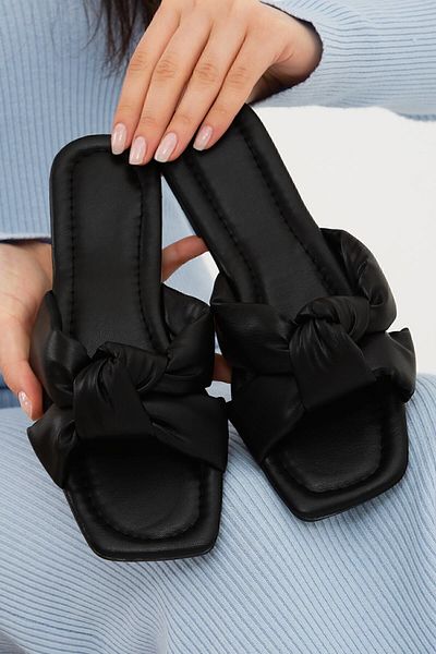 Moda Devrin Black Tied Women's Slippers Outdoor and Home Slippers