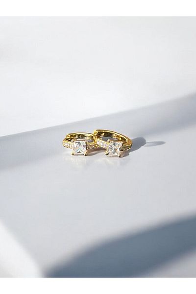 NiAccessory New Season - Steel Colored Single Stone Hoop Earrings