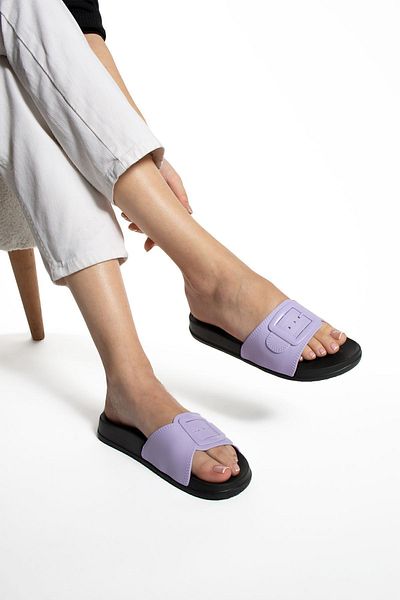 Moda Devrin Gz14311 Lilac Single Buckle Appearance Soft Extra Light Women's Eva Slippers