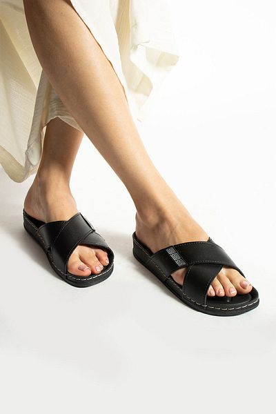 Moda Devrin Gz12668 Papuci cu talpă anatomică cu cruce neagră